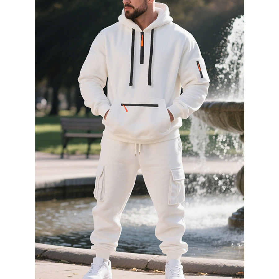 Men’s Plus Size Tactical Cargo Hoodie and Jogger Set White / M
