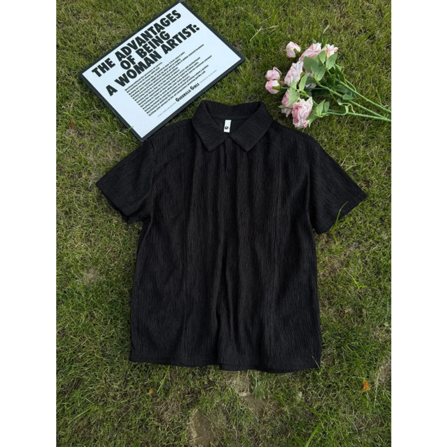 Men’s Plus Size Texture Short Sleeve Polo Black / M Apparel and Accessories