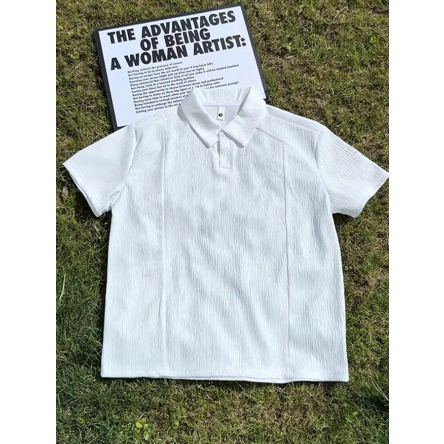 Men’s Plus Size Texture Short Sleeve Polo White / M Apparel and Accessories