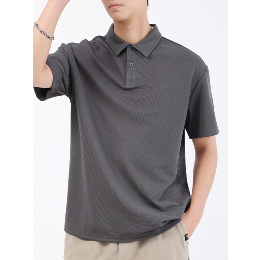 Men’s Plus Size Textured Breathable Performance Polo Dark Gray / M Apparel and Accessories