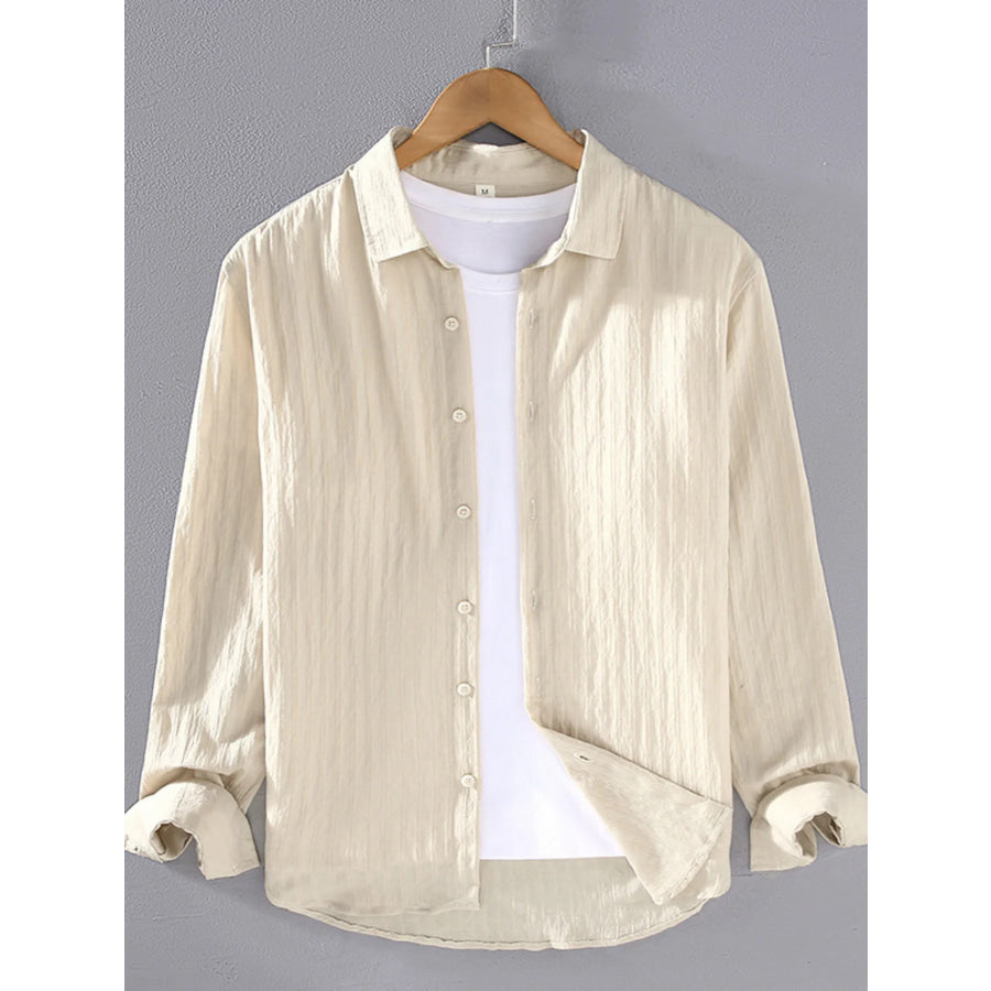 Men’s Plus Size Textured Button Up Long Sleeve Shirt Apricot / M Apparel and Accessories