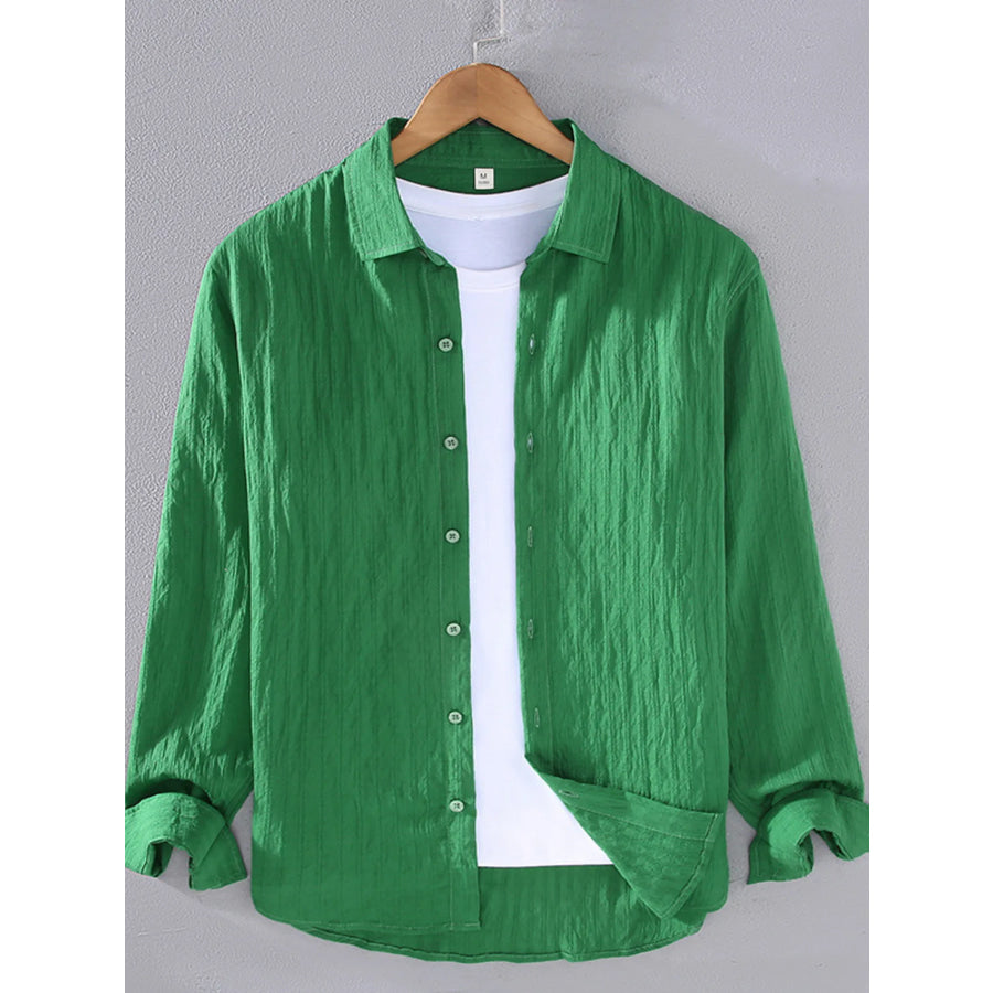 Men’s Plus Size Textured Button Up Long Sleeve Shirt Green / M Apparel and Accessories