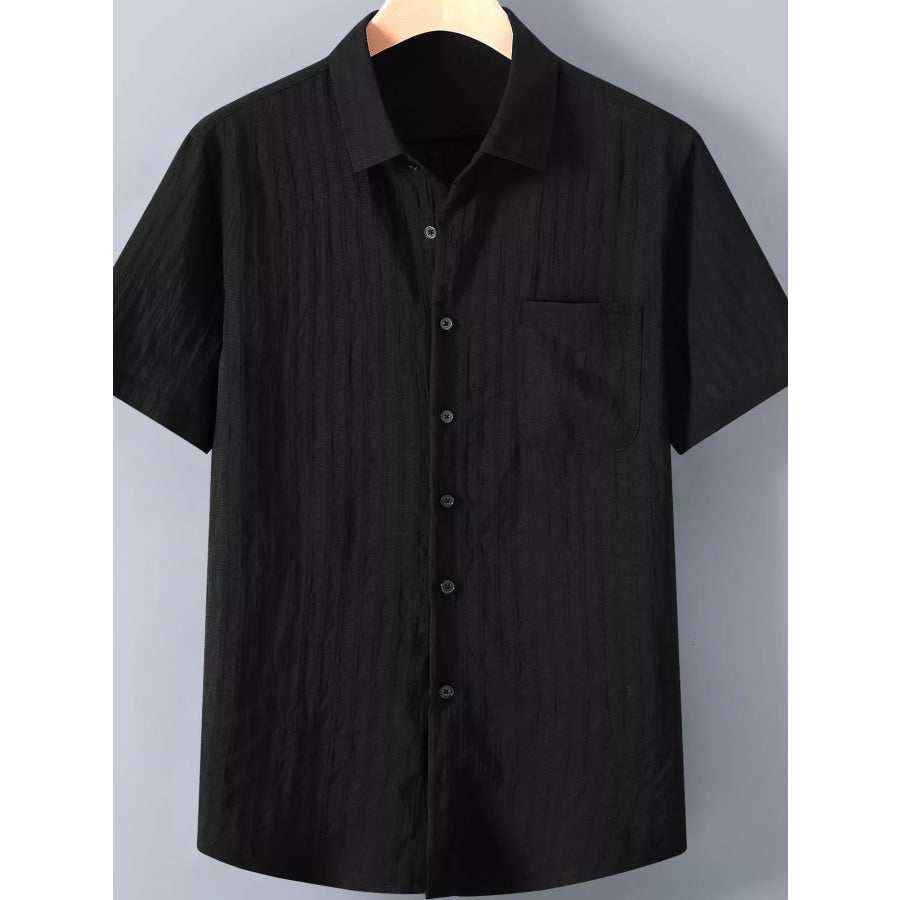 Men’s Plus Size Textured Button Up Short-Sleeve Shirt Black / M Apparel and Accessories