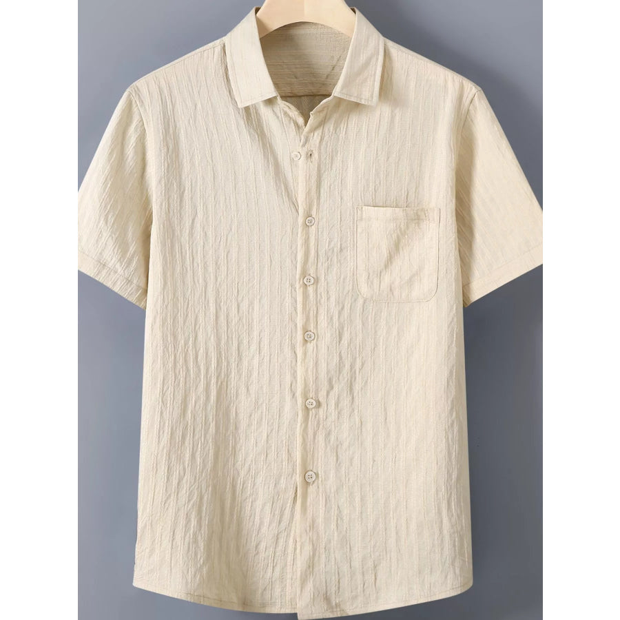 Men’s Plus Size Textured Button Up Short-Sleeve Shirt Khaki / M Apparel and Accessories