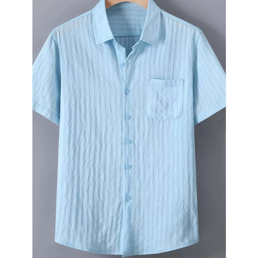 Men’s Plus Size Textured Button Up Short-Sleeve Shirt Light Blue / M Apparel and Accessories