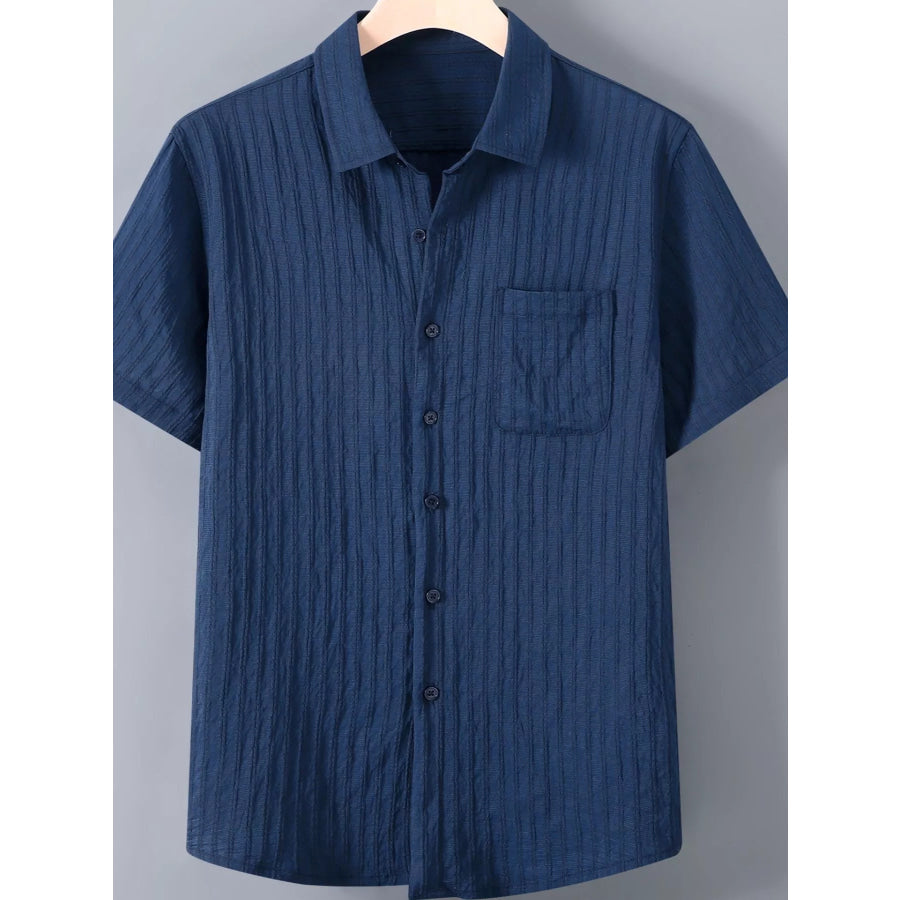 Men’s Plus Size Textured Button Up Short-Sleeve Shirt Royal Blue / M Apparel and Accessories