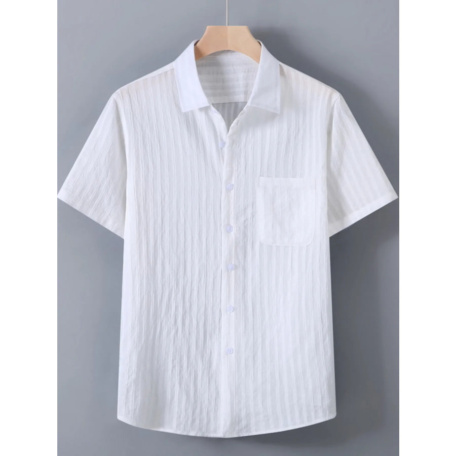 Men’s Plus Size Textured Button Up Short-Sleeve Shirt White / M Apparel and Accessories