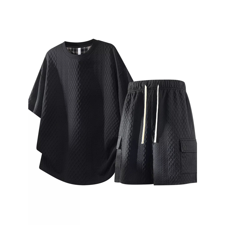 Men’s Plus Size Textured Casual Top and Shorts Set Light Green / M Apparel and Accessories