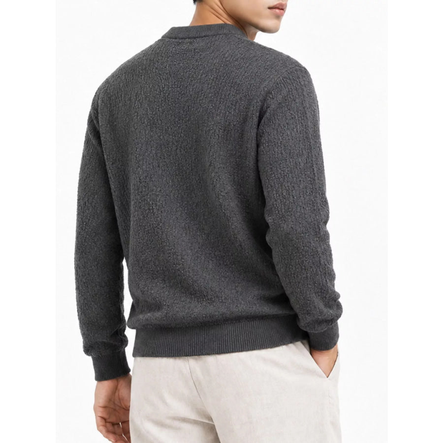 Men’s Plus Size Textured Crew Neck Sweater Apparel and Accessories
