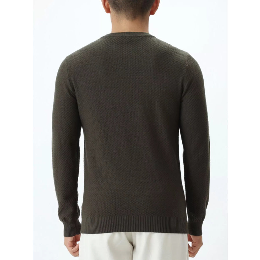 Men’s Plus Size Textured Crew Neck Sweater Army Green / M Apparel and Accessories