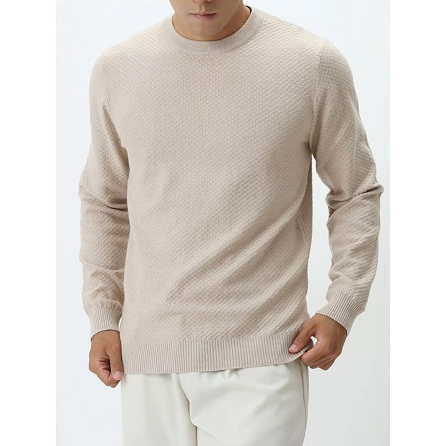 Men’s Plus Size Textured Crew Neck Sweater Apricot / M Apparel and Accessories