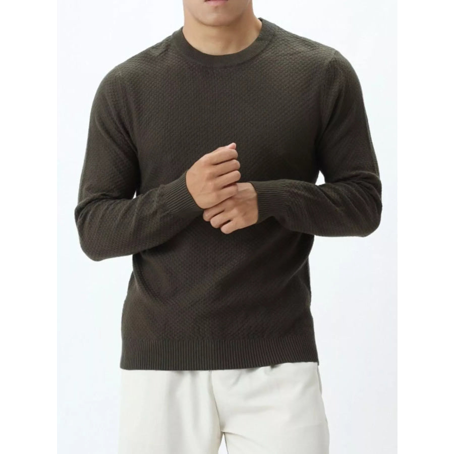 Men’s Plus Size Textured Crew Neck Sweater Army Green / M Apparel and Accessories