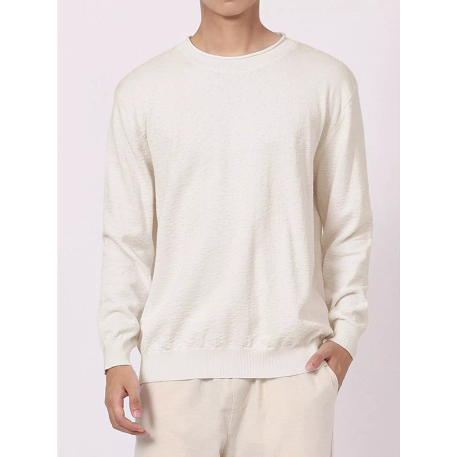 Men’s Plus Size Textured Crew Neck Sweater Beige / M Apparel and Accessories
