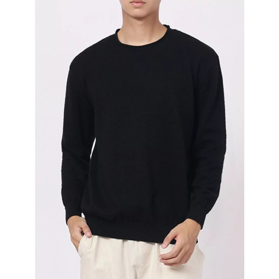 Men’s Plus Size Textured Crew Neck Sweater Black / M Apparel and Accessories