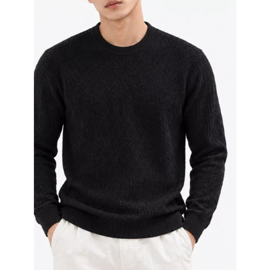 Men’s Plus Size Textured Crew Neck Sweater Black / M Apparel and Accessories