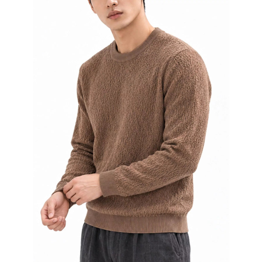 Men’s Plus Size Textured Crew Neck Sweater Camel / M Apparel and Accessories