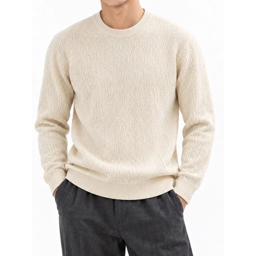 Men’s Plus Size Textured Crew Neck Sweater Cream / M Apparel and Accessories