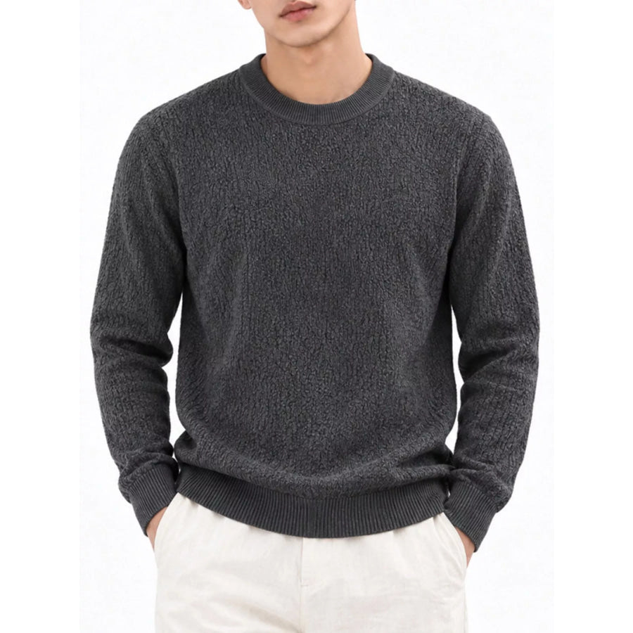 Men’s Plus Size Textured Crew Neck Sweater Dark Gray / M Apparel and Accessories