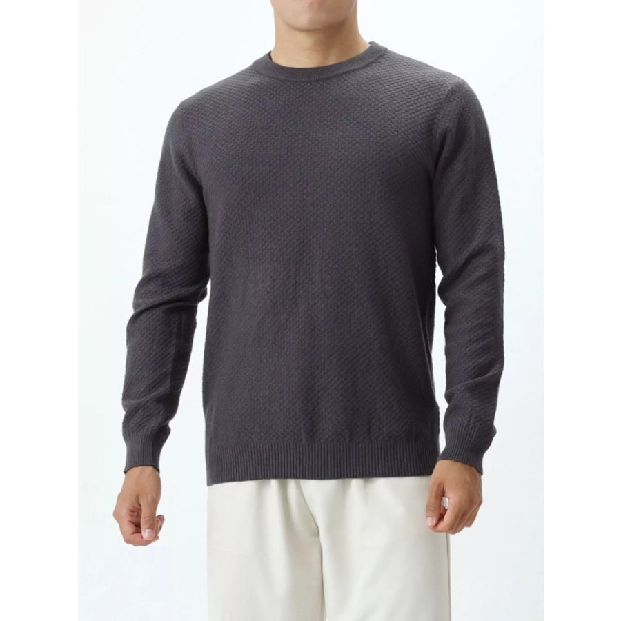 Men’s Plus Size Textured Crew Neck Sweater Dark Gray / M Apparel and Accessories