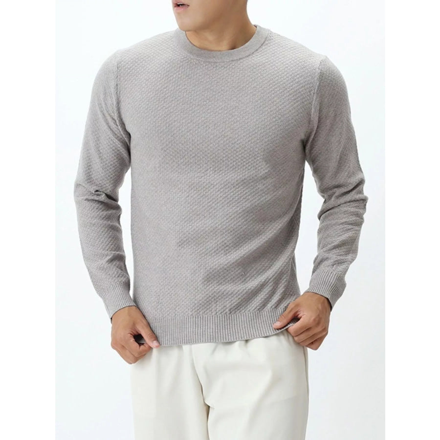 Men’s Plus Size Textured Crew Neck Sweater Light Gray / M Apparel and Accessories