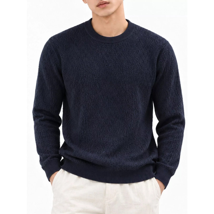 Men’s Plus Size Textured Crew Neck Sweater Royal Blue / M Apparel and Accessories