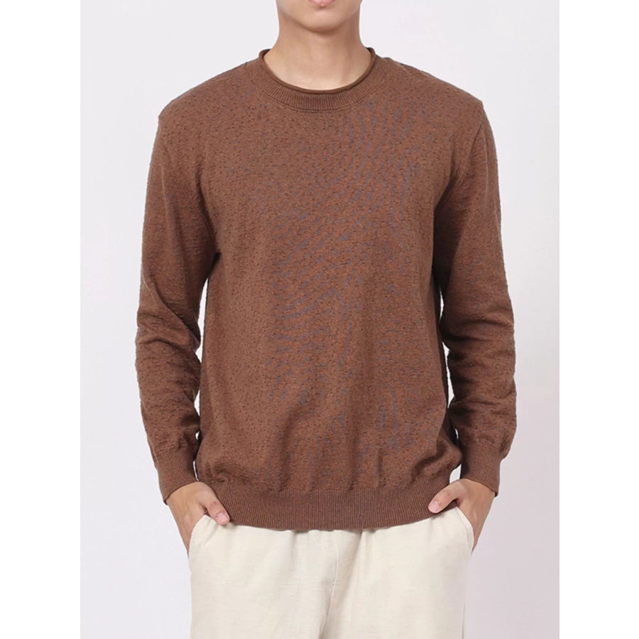 Men’s Plus Size Textured Crew Neck Sweater Terracotta / M Apparel and Accessories