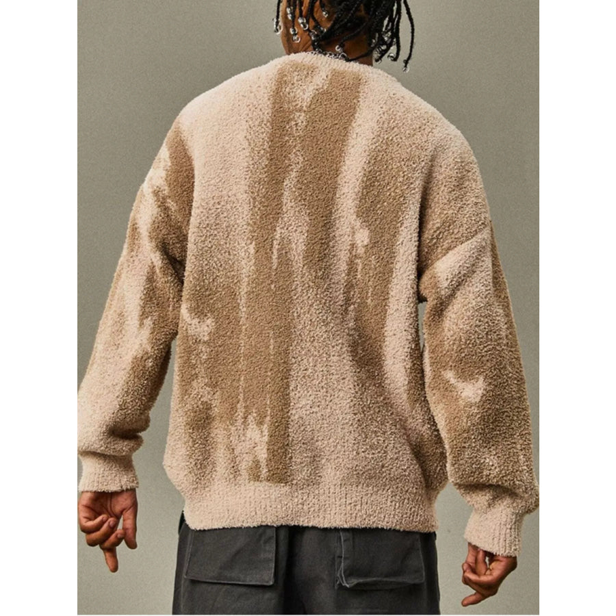 Men’s Plus Size Textured Dropped Shoulder Sweater Apparel and Accessories