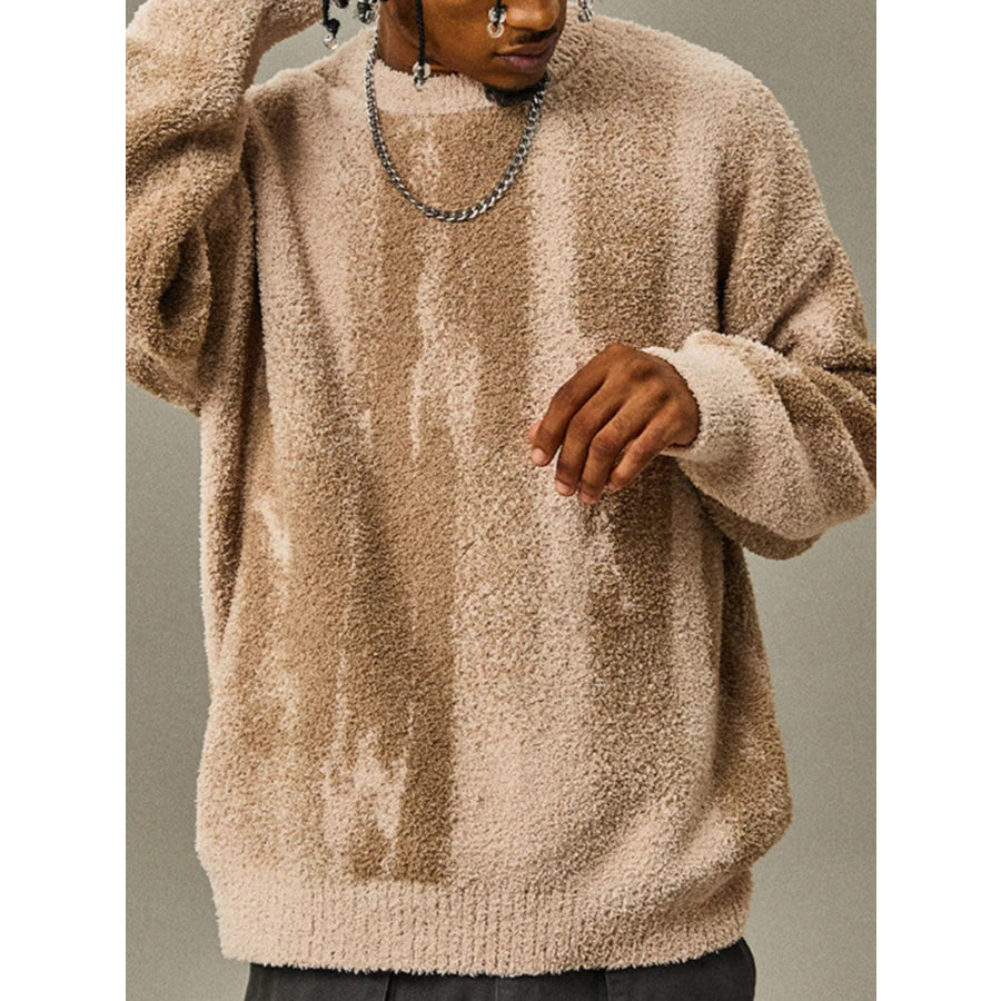 Men’s Plus Size Textured Dropped Shoulder Sweater Apricot / M Apparel and Accessories