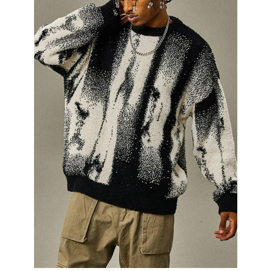 Men’s Plus Size Textured Dropped Shoulder Sweater Black / M Apparel and Accessories
