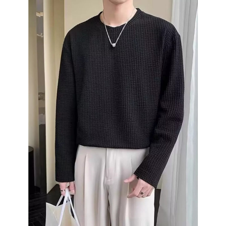 Men’s Plus Size Textured Knit Long Sleeve T-Shirt Black / M Apparel and Accessories