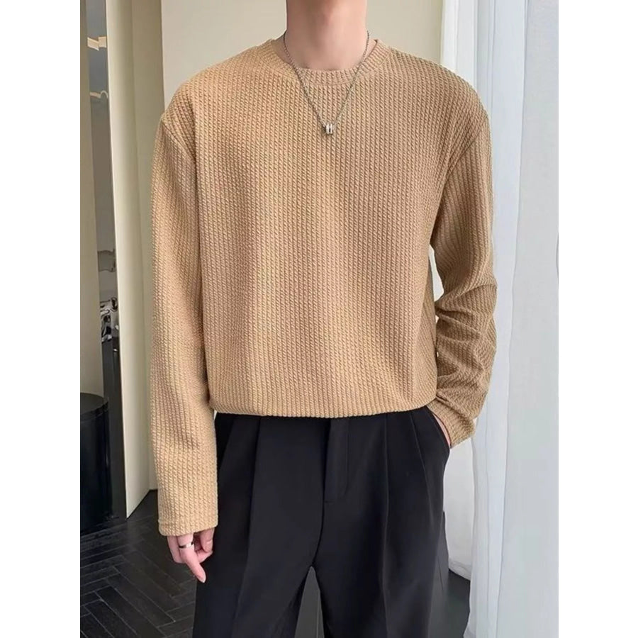 Men’s Plus Size Textured Knit Long Sleeve T-Shirt Khaki / M Apparel and Accessories