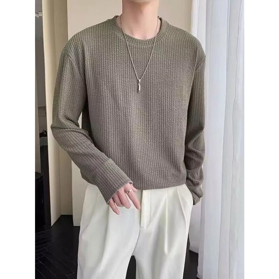 Men’s Plus Size Textured Knit Long Sleeve T-Shirt Olive Brown / M Apparel and Accessories