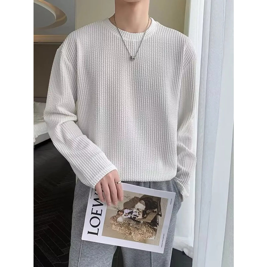 Men’s Plus Size Textured Knit Long Sleeve T-Shirt White / M Apparel and Accessories