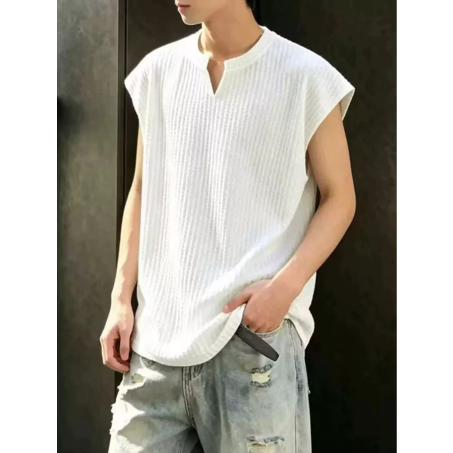Men’s Plus Size Textured Knit Notched Tank Top Apparel and Accessories