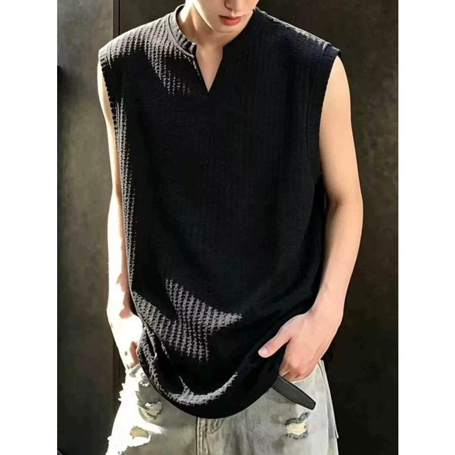 Men’s Plus Size Textured Knit Notched Tank Top Apparel and Accessories