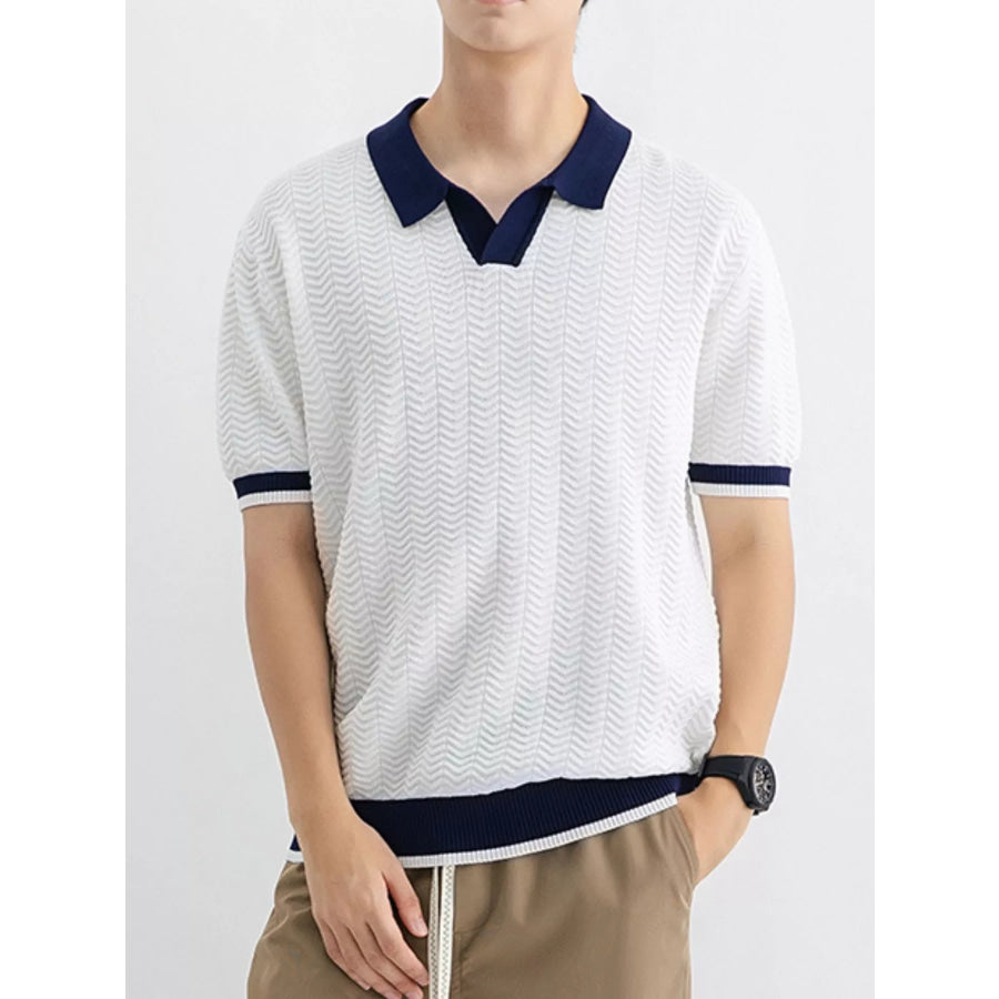 Men’s Plus Size Textured Knit Polo with Contrast Trim Apparel and Accessories