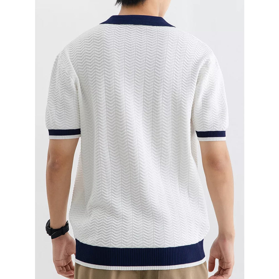 Men’s Plus Size Textured Knit Polo with Contrast Trim Apparel and Accessories