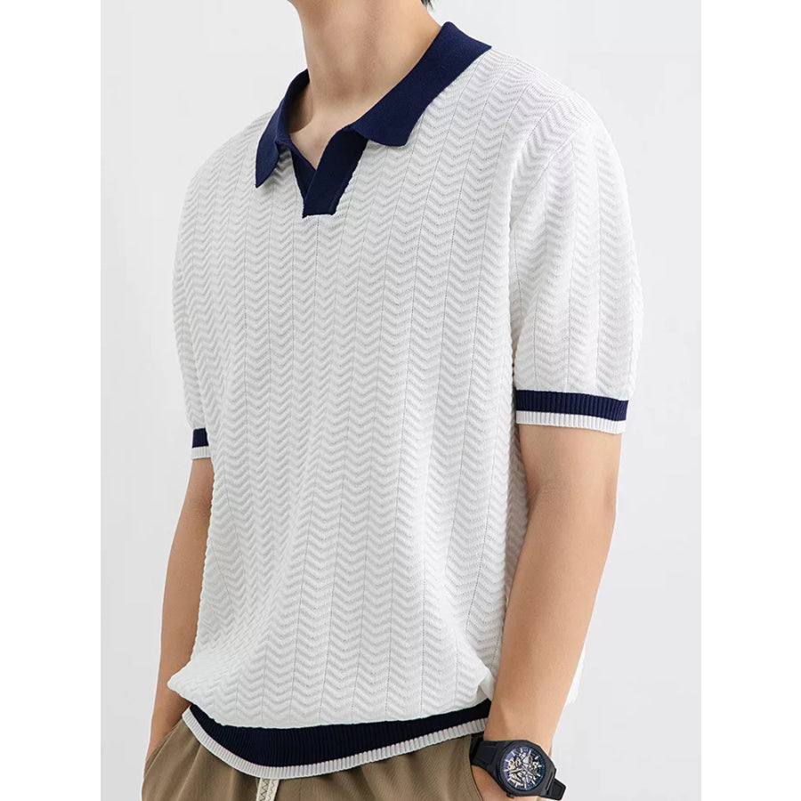 Men’s Plus Size Textured Knit Polo with Contrast Trim Apparel and Accessories