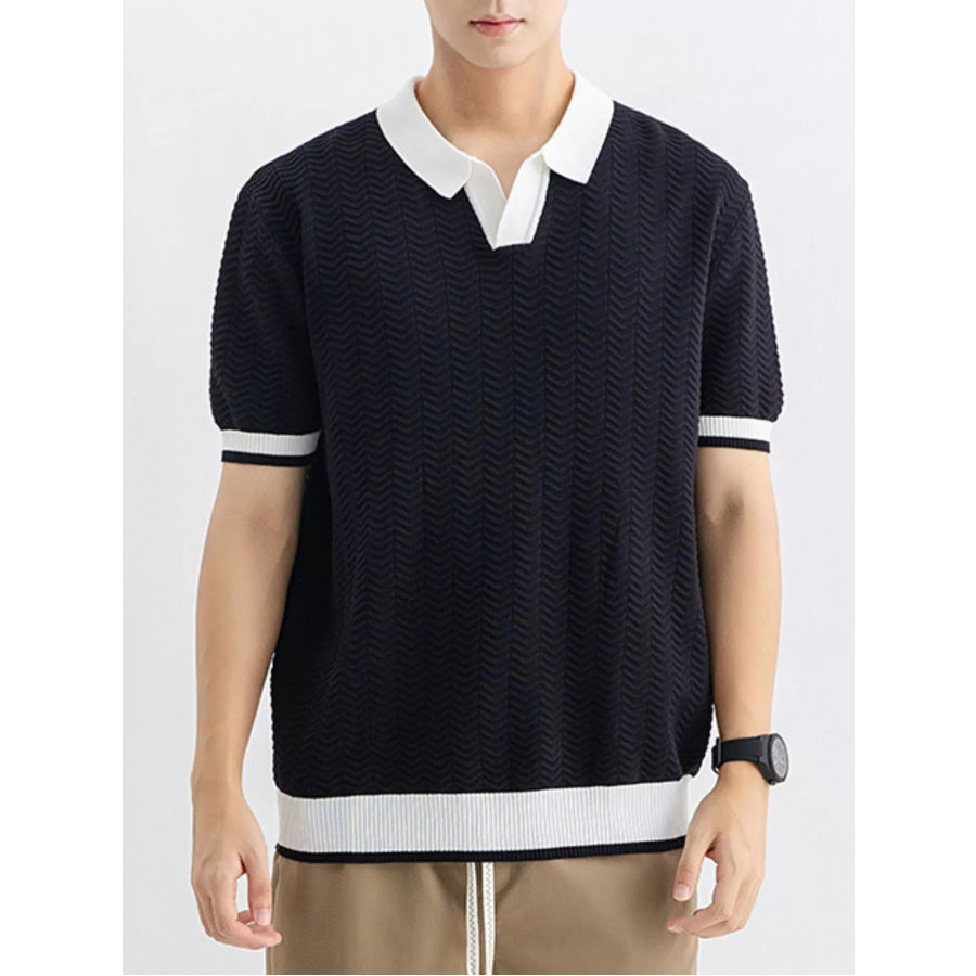 Men’s Plus Size Textured Knit Polo with Contrast Trim Black / M Apparel and Accessories