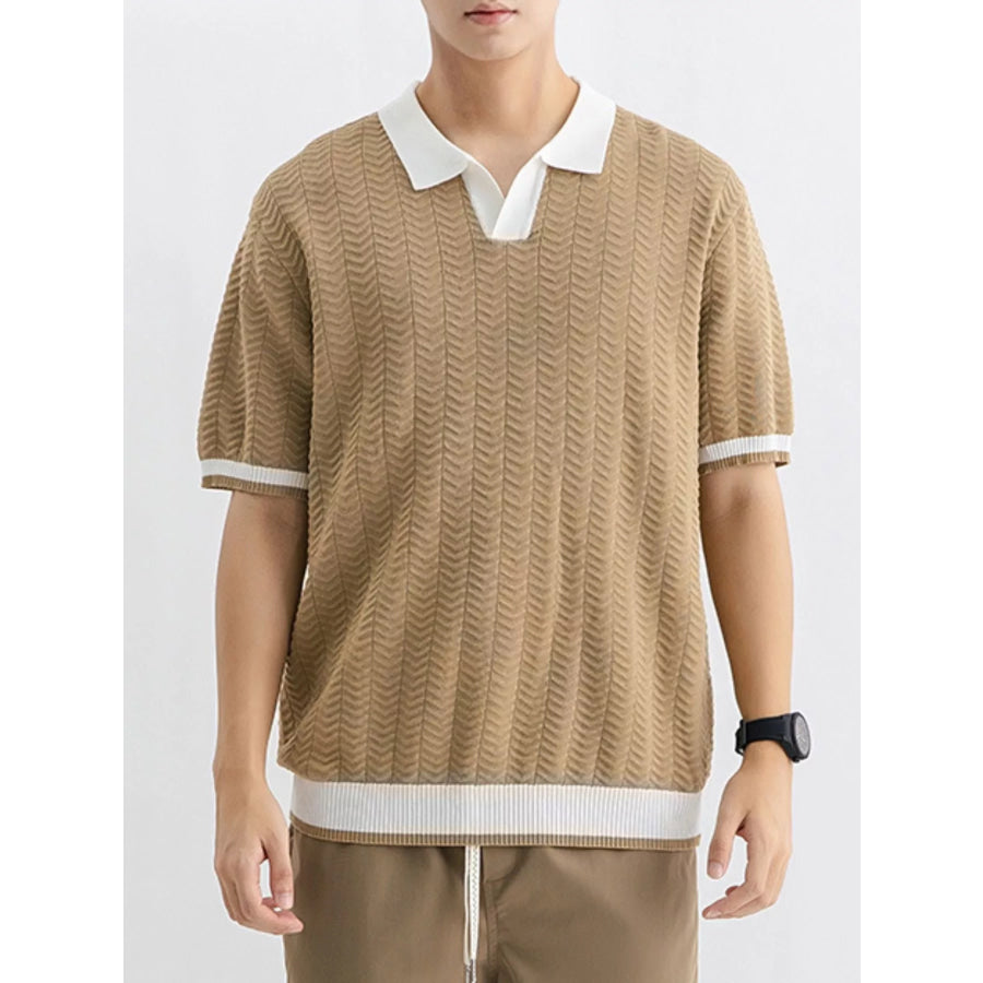 Men’s Plus Size Textured Knit Polo with Contrast Trim Camel / M Apparel and Accessories