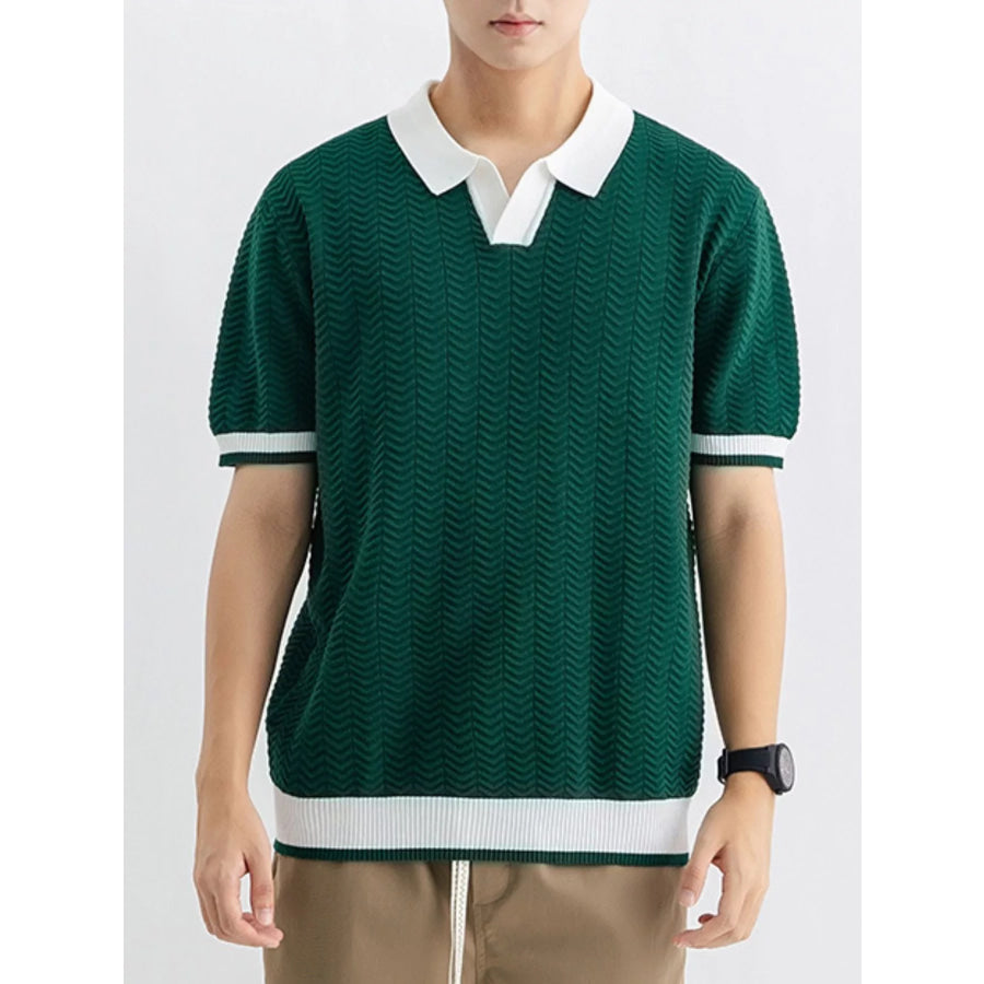 Men’s Plus Size Textured Knit Polo with Contrast Trim Dark Green / M Apparel and Accessories