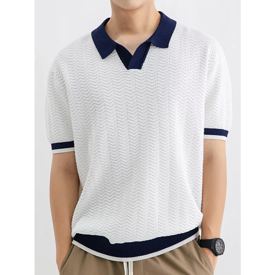Men’s Plus Size Textured Knit Polo with Contrast Trim White / M Apparel and Accessories