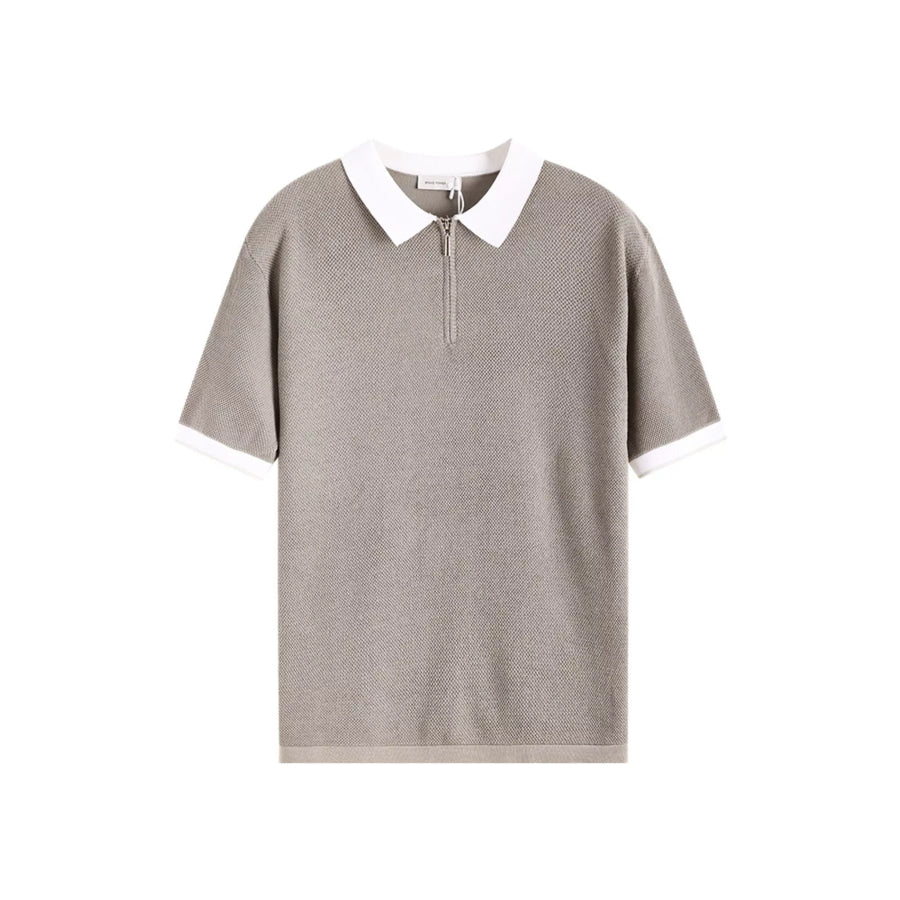 Men’s Plus Size Textured Knit Polo with Zipper Apparel and Accessories
