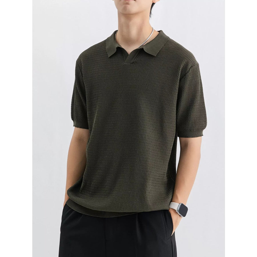 Men’s Plus Size Textured Knit Short Sleeve Polo Apparel and Accessories