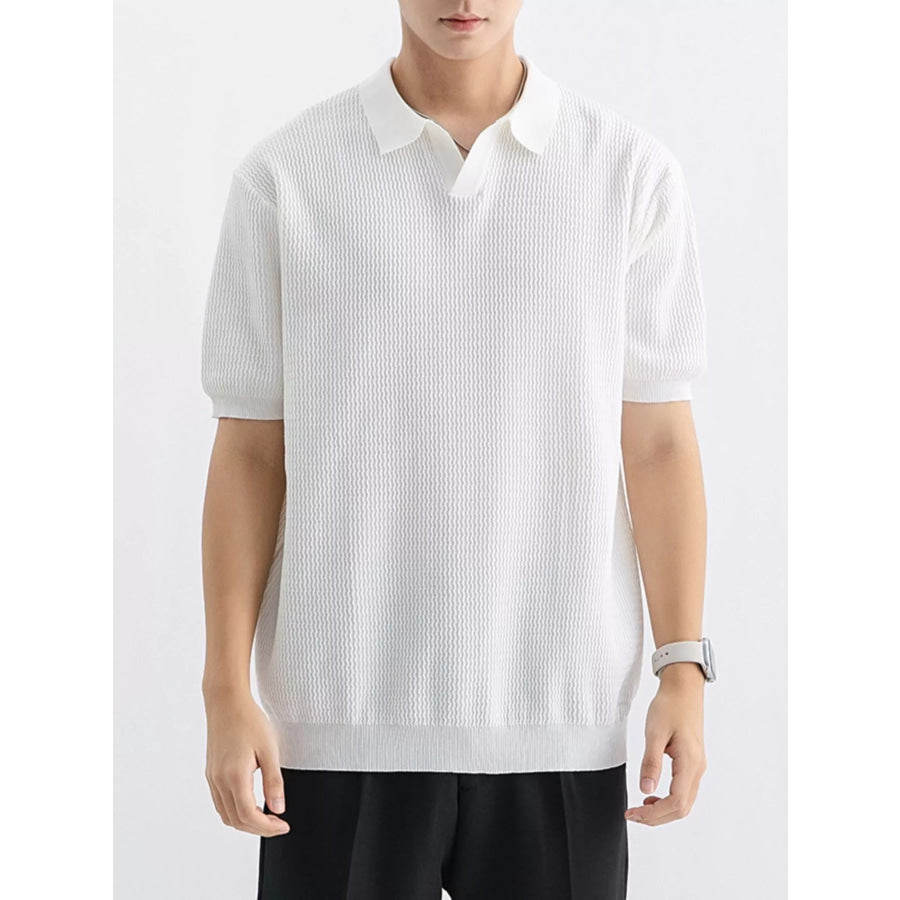 Men’s Plus Size Textured Knit Short Sleeve Polo Apparel and Accessories