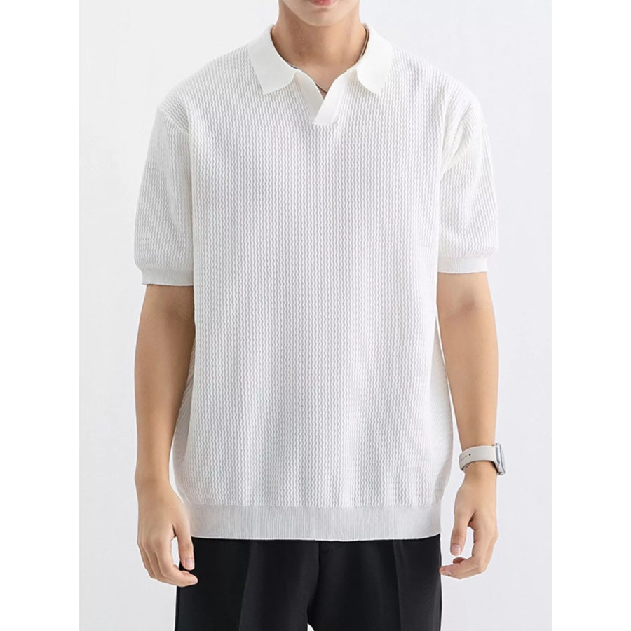 Men’s Plus Size Textured Knit Short Sleeve Polo Apparel and Accessories