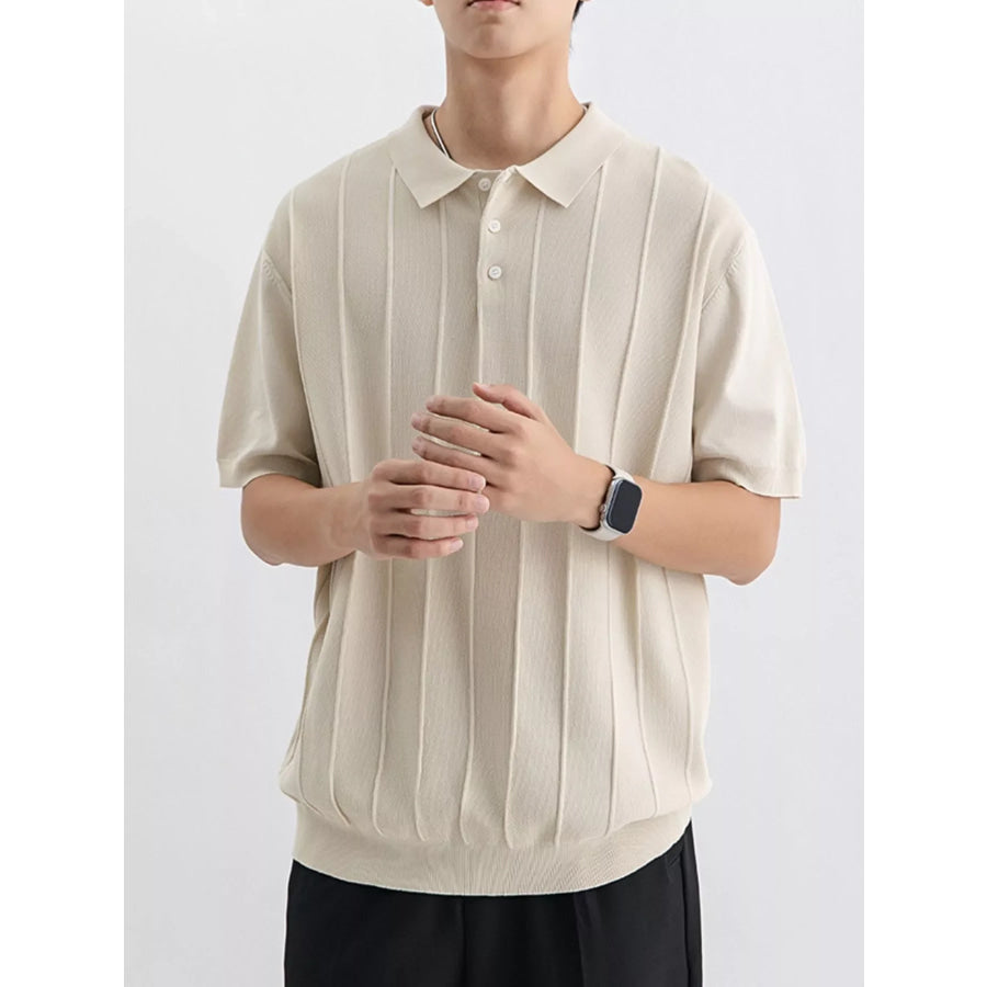 Men’s Plus Size Textured Knit Short Sleeve Polo Apricot / M Apparel and Accessories