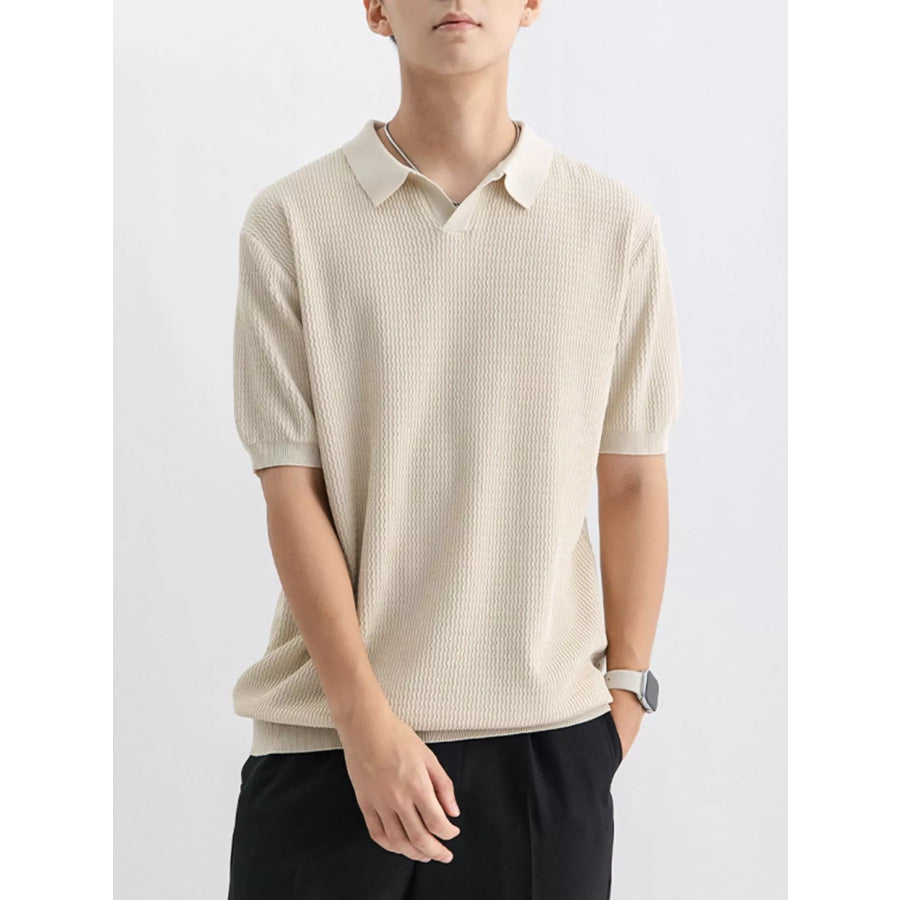Men’s Plus Size Textured Knit Short Sleeve Polo Apricot / M Apparel and Accessories