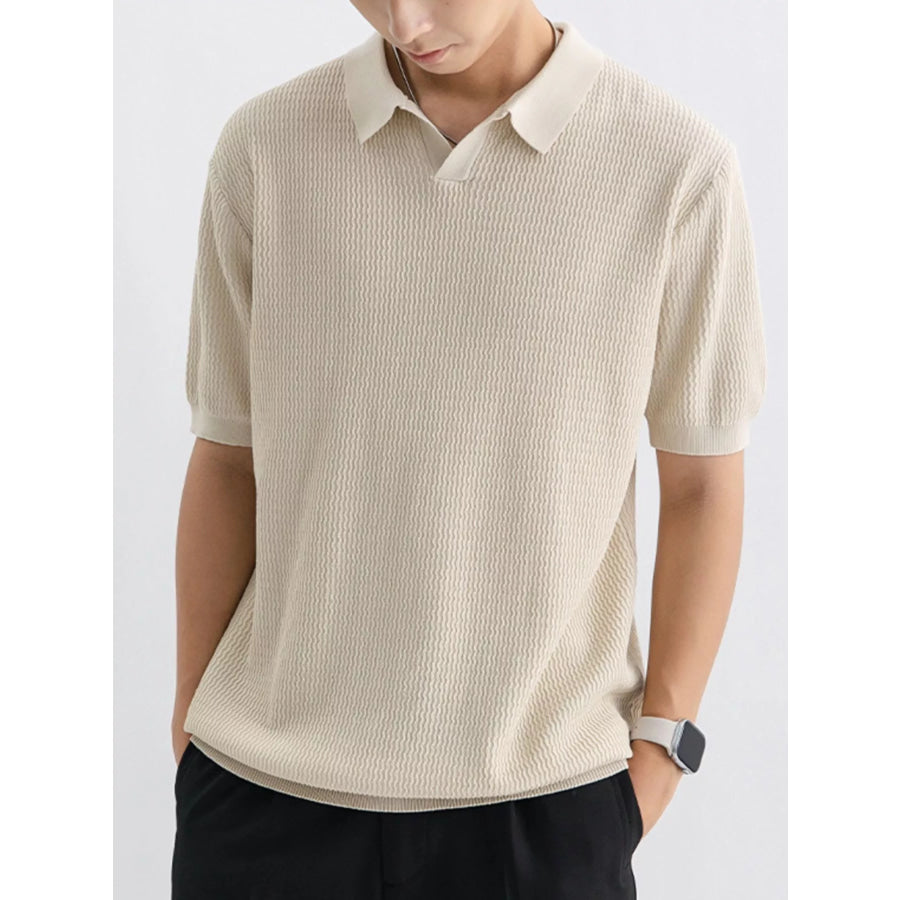 Men’s Plus Size Textured Knit Short Sleeve Polo Apricot / M Apparel and Accessories