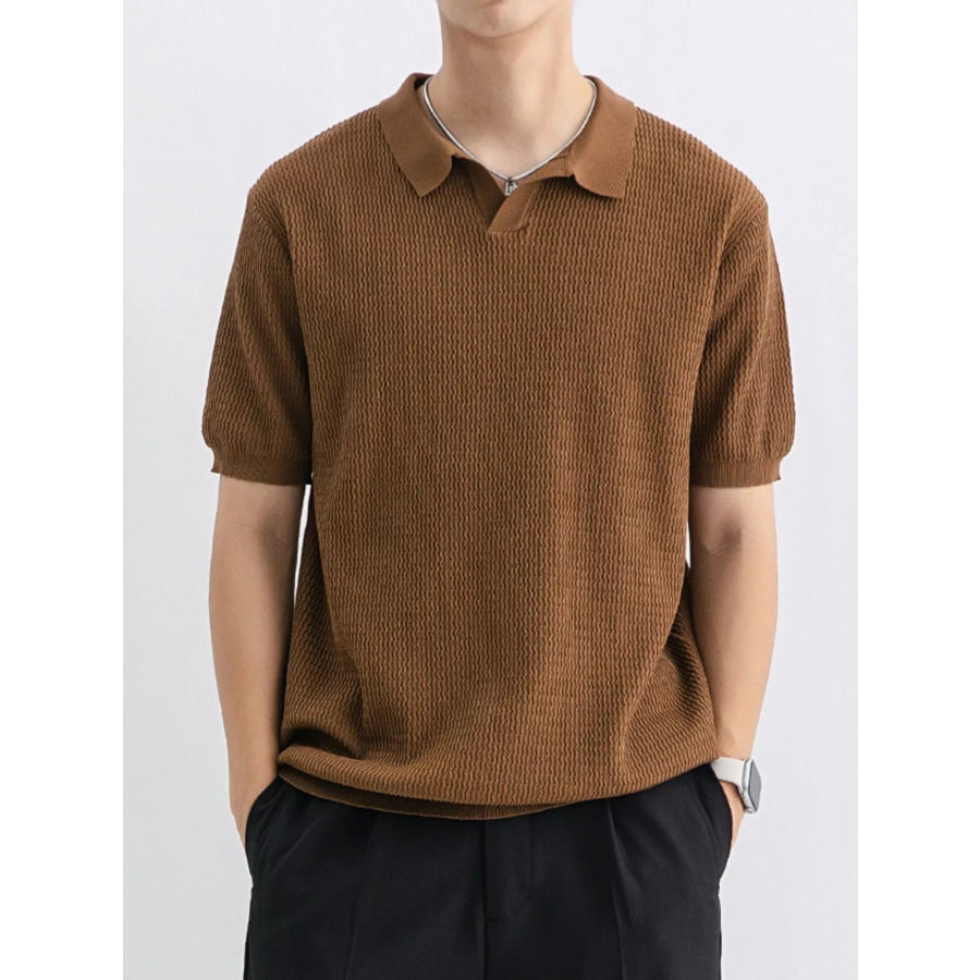 Men’s Plus Size Textured Knit Short Sleeve Polo Coffee / M Apparel and Accessories